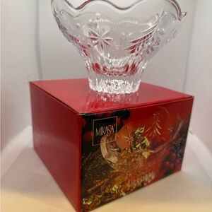 Mikasa Christmas Night Crystal Footed Bowl 6” NIB!